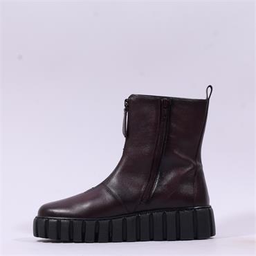Gabor Shari Front Zip Wedge Ankle Boot - Bordeaux Leather
