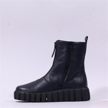 Gabor Shari Front Zip Wedge Ankle Boot - Navy Leather