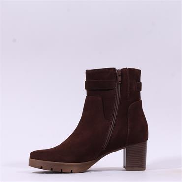 Gabor Emilia Block Heel Link Strap Boot - Brown Suede