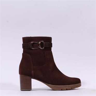 Gabor Emilia Block Heel Link Strap Boot - Brown Suede