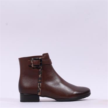 Gabor Bassey Low Heel Buckle Strap Boot - Tan Leopard