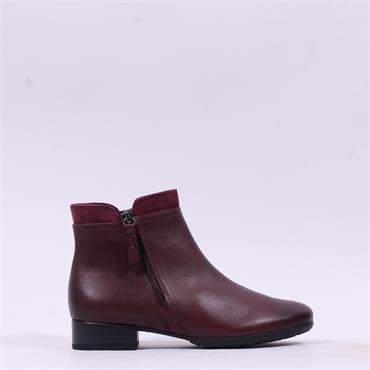 Gabor Briano Low Heel Side Zip Boot - Bordeaux Leather