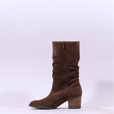 Gabor Ramona Mid Calf Ruffled Block Heel - Whiskey Suede