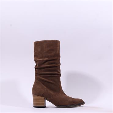 Gabor Ramona Mid Calf Ruffled Block Heel - Whiskey Suede
