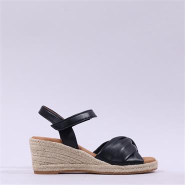 Gabor Moon Cross Espadrille Wedge Sandal - Black Leather