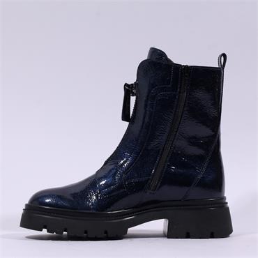 Gabor Magic Front Zip Biker Boot - Dark Navy Patent