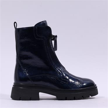 Gabor Magic Front Zip Biker Boot - Dark Navy Patent