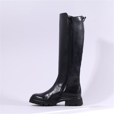Gabor Match Chunky Rear Zip Long Boot - Black Leather