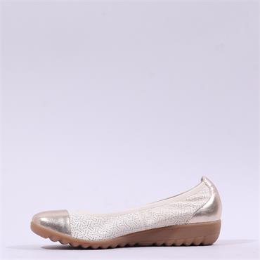 Caprice Faby Toe Cap Low Wedge Pump - Beige Gold