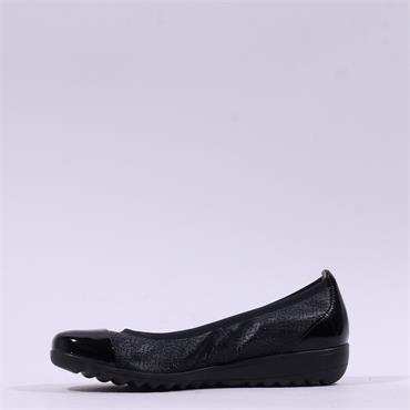 Caprice Faby Toe Cap Low Wedge Pump - Black Combi