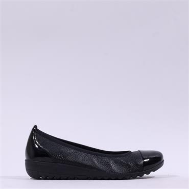 Caprice Faby Toe Cap Low Wedge Pump - Black Combi