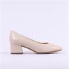 Caprice Nina Toe Cap Block Heel Court - Cream Leather