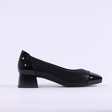 Caprice Daria Block Heel Toe Cap Pump - Black Combi