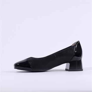 Caprice Daria Block Heel Toe Cap Pump - Black Combi