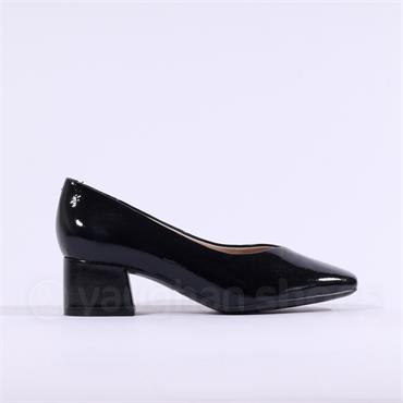 Caprice Nina Low Block Heel Court Shoe - Black Patent