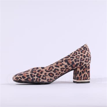 Caprice Felina Block Heel Court Shoe - Beige Leopard Combi