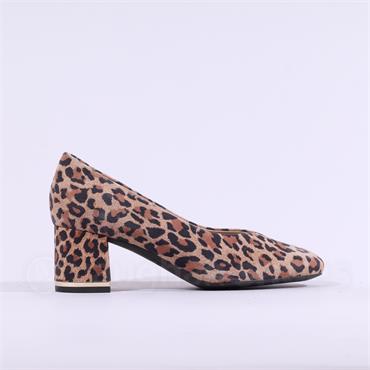Caprice Felina Block Heel Court Shoe - Beige Leopard Combi
