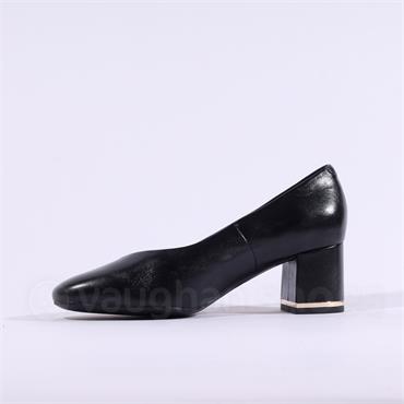 Caprice Felina Block Heel Court Shoe - Black Leather