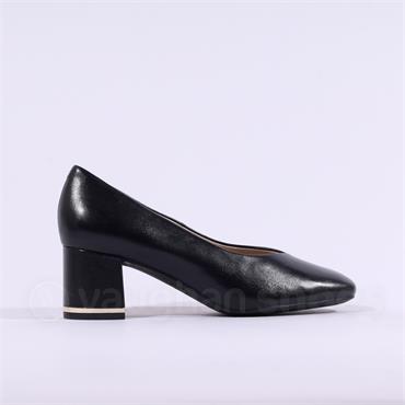 Caprice Felina Block Heel Court Shoe - Black Leather