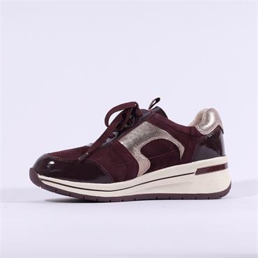 Caprice Danica Side Zip Wedge Trainer - Bordeaux Combi