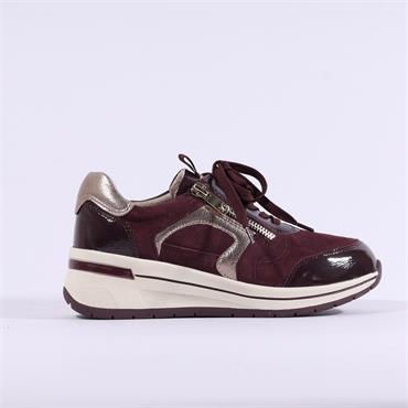 Caprice Danica Side Zip Wedge Trainer - Bordeaux Combi