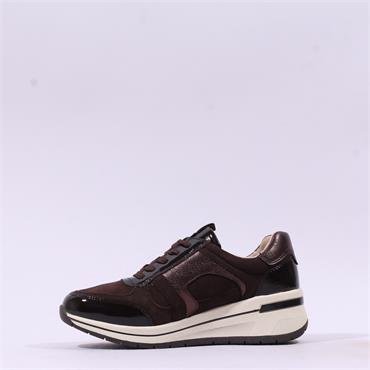 Caprice Danica Side Zip Wedge Trainer - Dark Brown Combi
