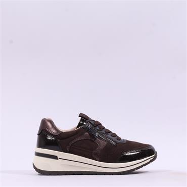 Caprice Danica Side Zip Wedge Trainer - Dark Brown Combi