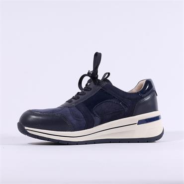Caprice Danica Side Zip Wedge Trainer - Navy Combi