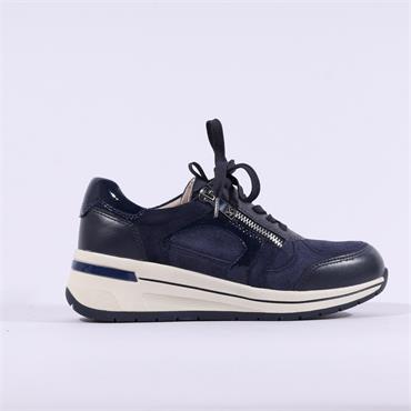 Caprice Danica Side Zip Wedge Trainer - Navy Combi