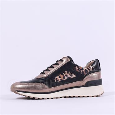 Caprice Kaia Side Zip Wedge Trainer - Taupe Black Leather