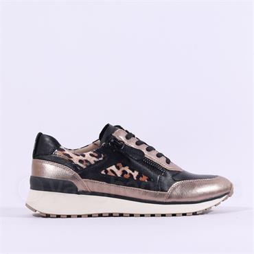 Caprice Kaia Side Zip Wedge Trainer - Taupe Black Leather