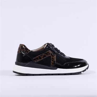 Caprice Franzi Laced Side Zip Trainer - Black Leopard