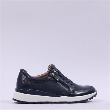 Caprice Franzi Side Zip Wedge Trainer - Navy Leather