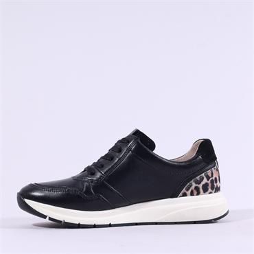 Caprice Kaia Side Zip Laced Trainer - Black Leopard