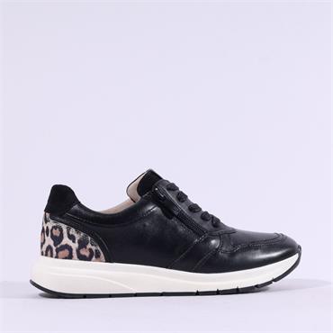 Caprice Kaia Side Zip Laced Trainer - Black Leopard