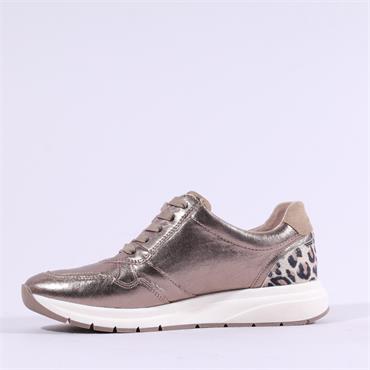 Caprice Kaia Side Zip Laced Trainer - Metallic Leopard