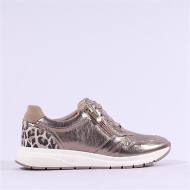 Caprice Kaia Side Zip Laced Trainer - Metallic Leopard