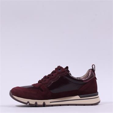 Caprice Ginga Laced Patent Suede Trainer - Bordeaux Combi