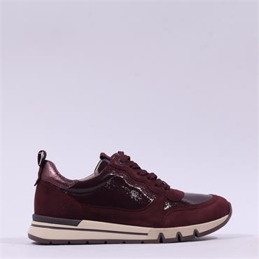 Caprice Ginga Laced Patent Suede Trainer - Bordeaux Combi