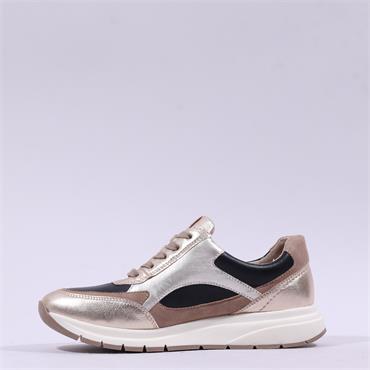 Caprice Kaia Side Zip Wedge Trainer - Black Gold