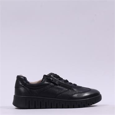 Caprice Fina Side Zip Flex Trainer - Black Leather