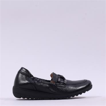 Caprice Faby Deerskin Low Link Wedge - Black Deerskin