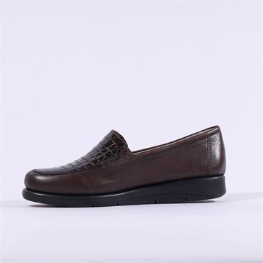 Caprice Frieda Slip On Croc Wedge - Dark Brown Leather