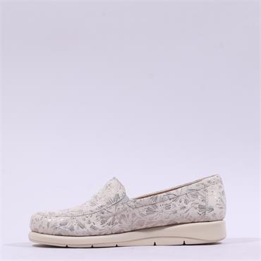 Caprice Frieda Slip On Floral Wedge - Silver Combi