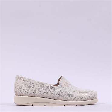 Caprice Frieda Slip On Floral Wedge - Silver Combi