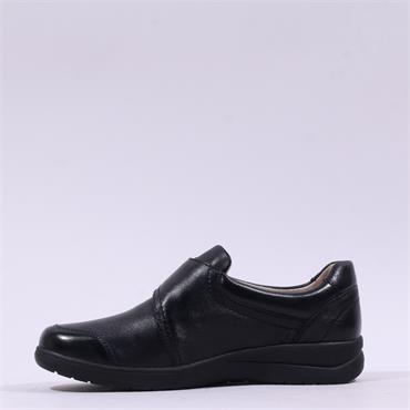 Caprice Gera Velcro Strap Comfort(K Fit) - Black Leather