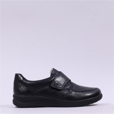 Caprice Gera Velcro Strap Comfort(K Fit) - Black Leather