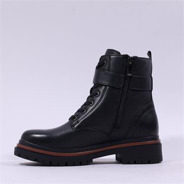 Caprice Flori Chunky Strap Laced Boot - Black Leather