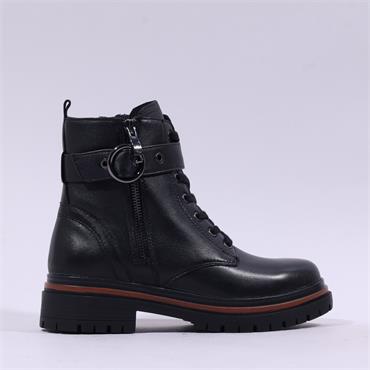 Caprice Flori Chunky Strap Laced Boot - Black Leather