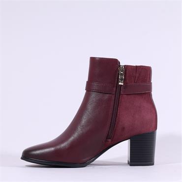 Caprice Francesca Heel Strap Ankle Boot - Bordeaux Combi
